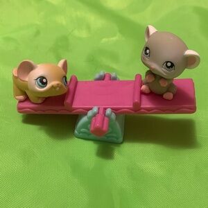 Hasbro LPS Littlest Pet Shop Pink and Green Seesaw with Mice Pair (#191 #192)